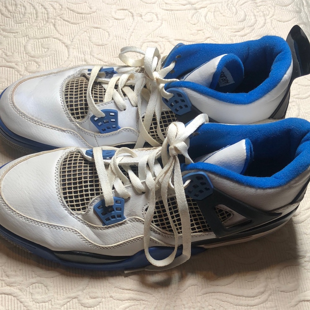 White and Blue rare hi - top military blues Jordan Y2k flight air sneakers